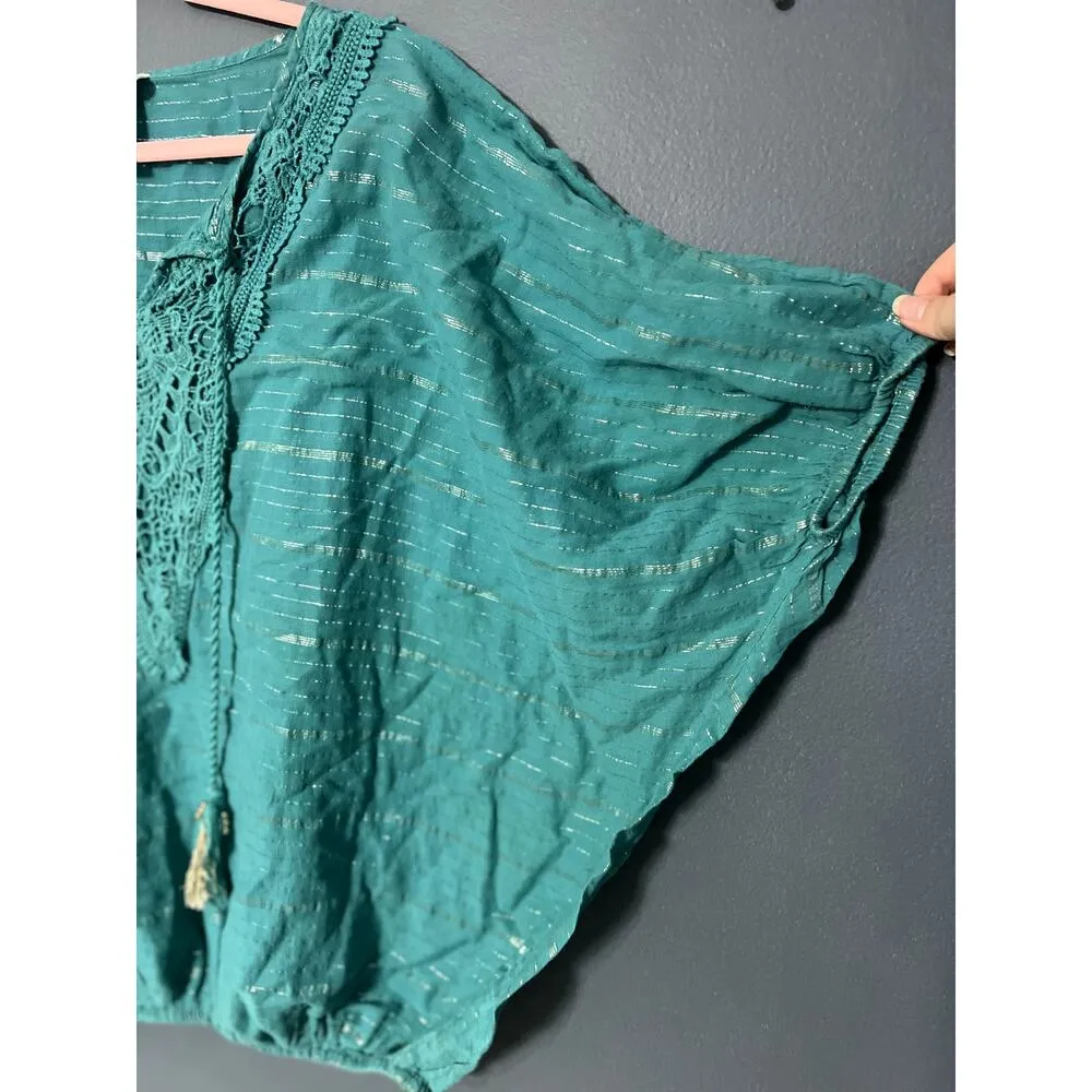 Monroe and Main Blue Boho Oversized Metallic Threading Tassels Lace V - Image 5