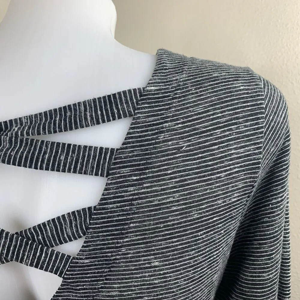 Esme Long Sleeve Tunic Top Size M Gray Stripe Strappy Criss Cross Back - Image 6