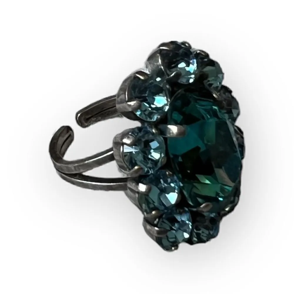 KRIKOR-COLLECTION Huge Krikor.de Blue Topaz Swarovski Crystal Silver Ring - Image 3