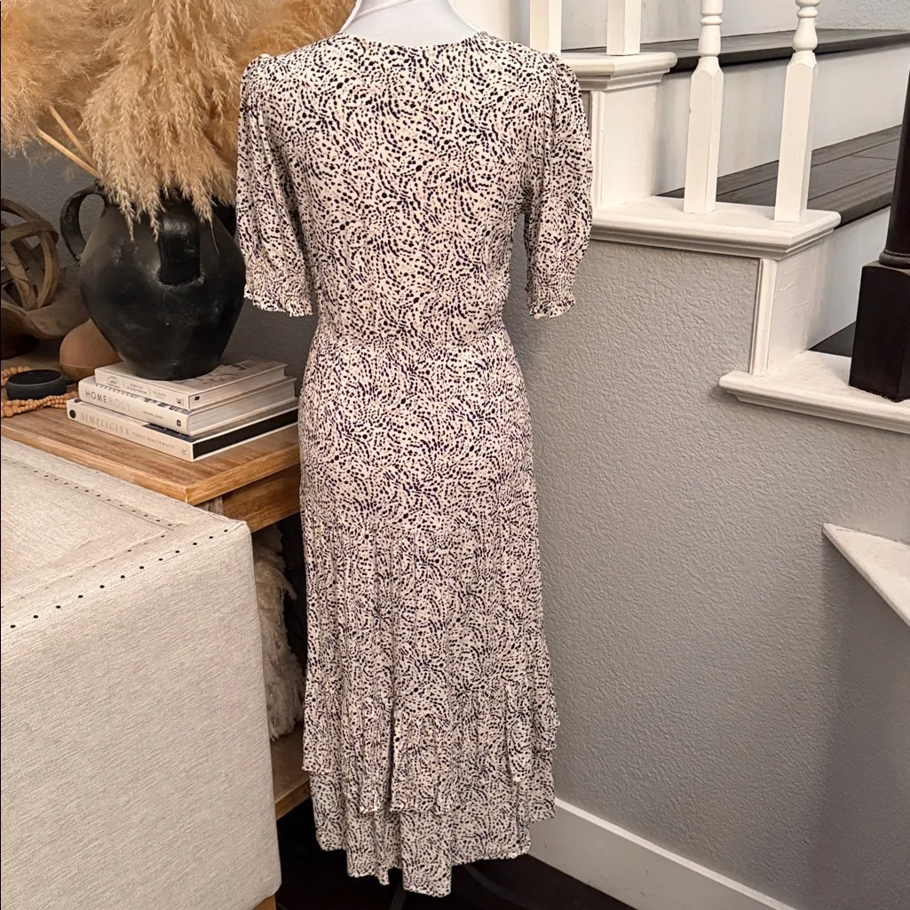 Ba&ah Ivika Midi Dress Neutral Abstract Print Tiered Boho Size Small - Image 7