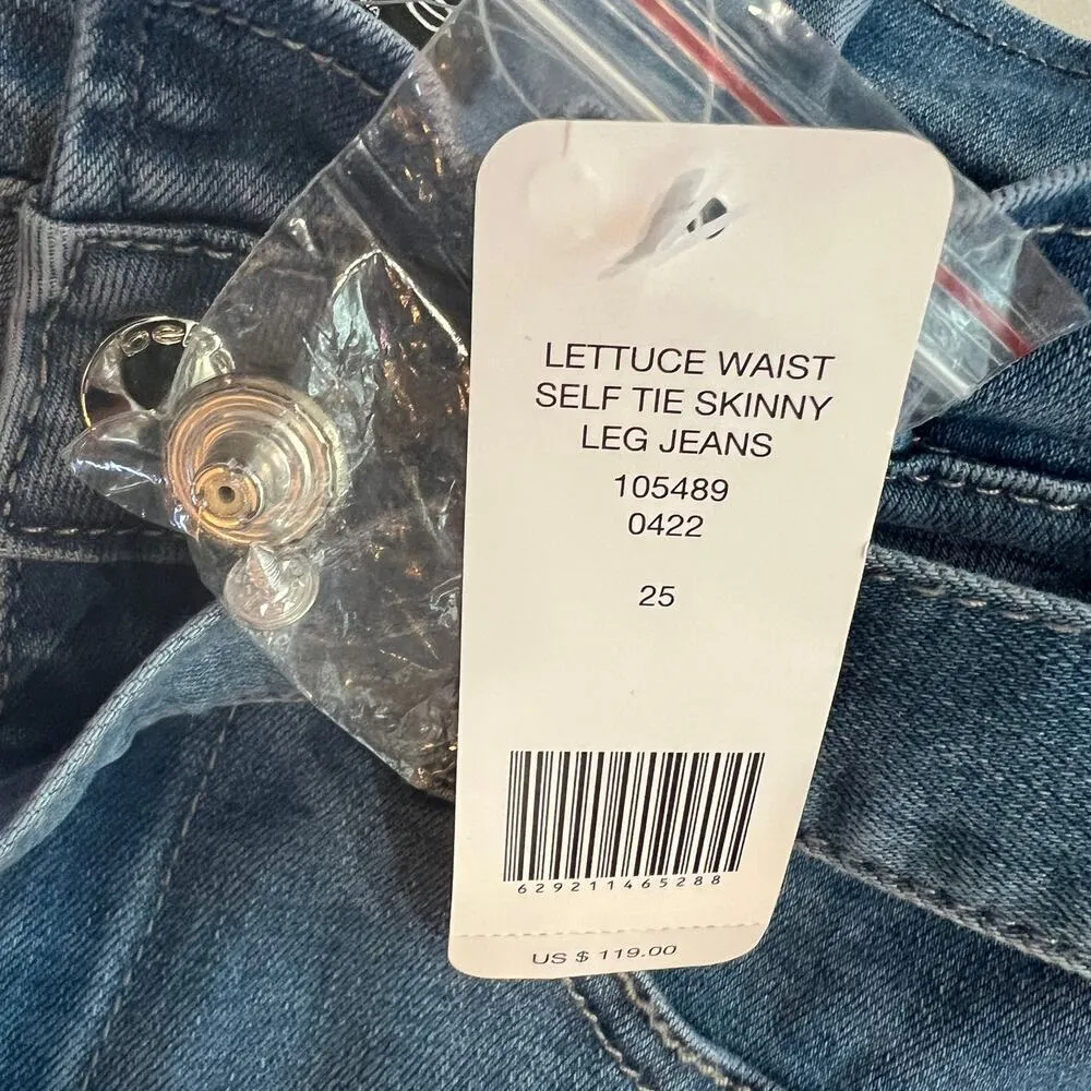 Bebe Lettuce Waist High Rise Self Tie Belt Skinny Leg Jeans Size 25 Waist NWT - Image 6