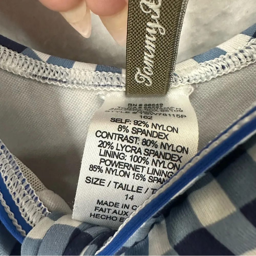 Tommy Bahama Checkered One Piece Swim Suit Womens 14 Blue - Image 4