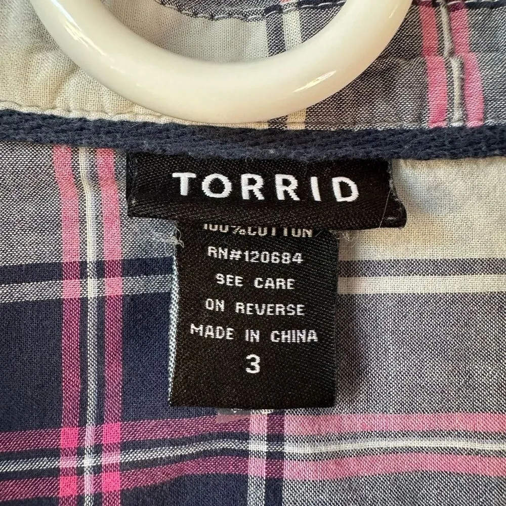Torrid plaid shirt, 3x, 100% cotton, long sleeve with 3/4 roll up Lightweight - Image 3
