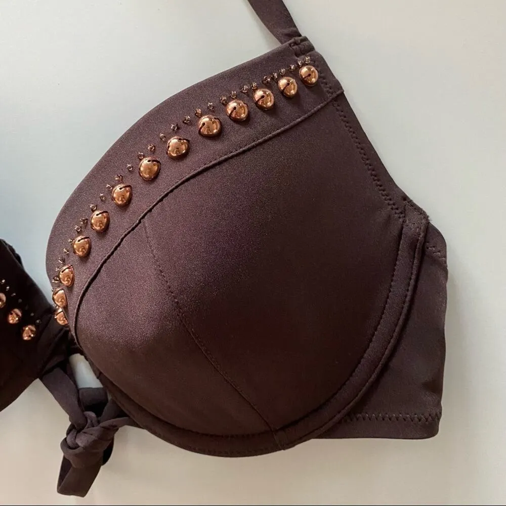 H&M Brown Embellished Bikini Top Size 34D - Image 2