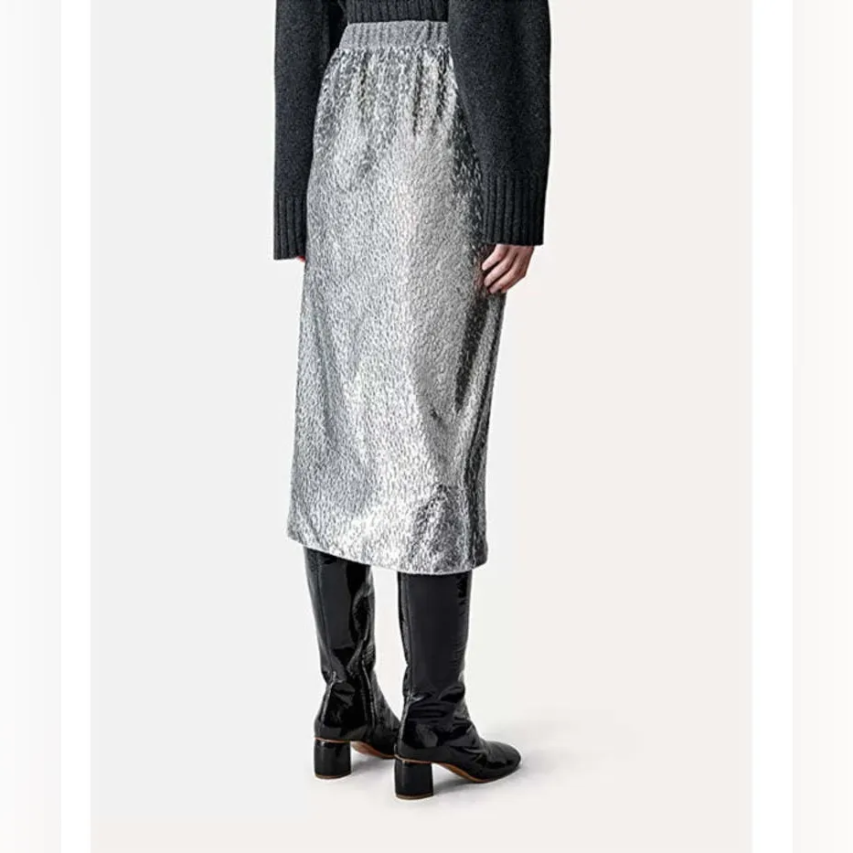 NWT Forte Forte Encanto Lurex Velvet Skirt Silver Estrella | Size 0 - Image 2