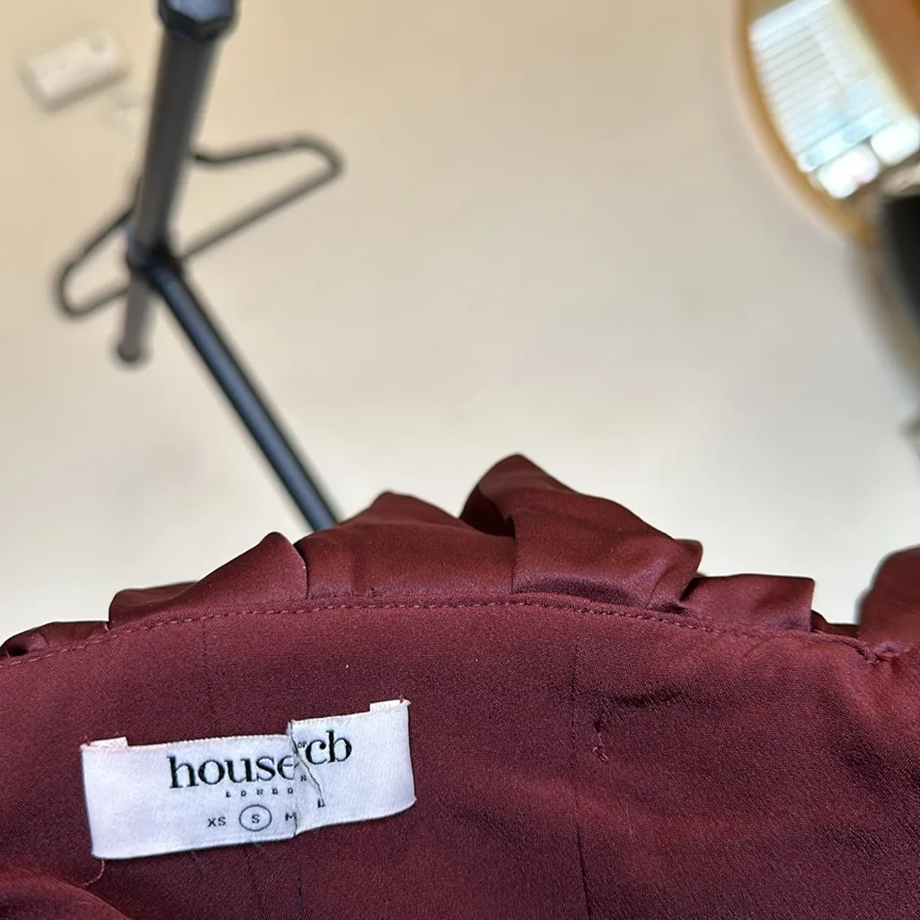 HOUSE OF CB Selena Wine Red Brown Puff Sleeve Off Shoulder Corset dress size‎ S - Image 7