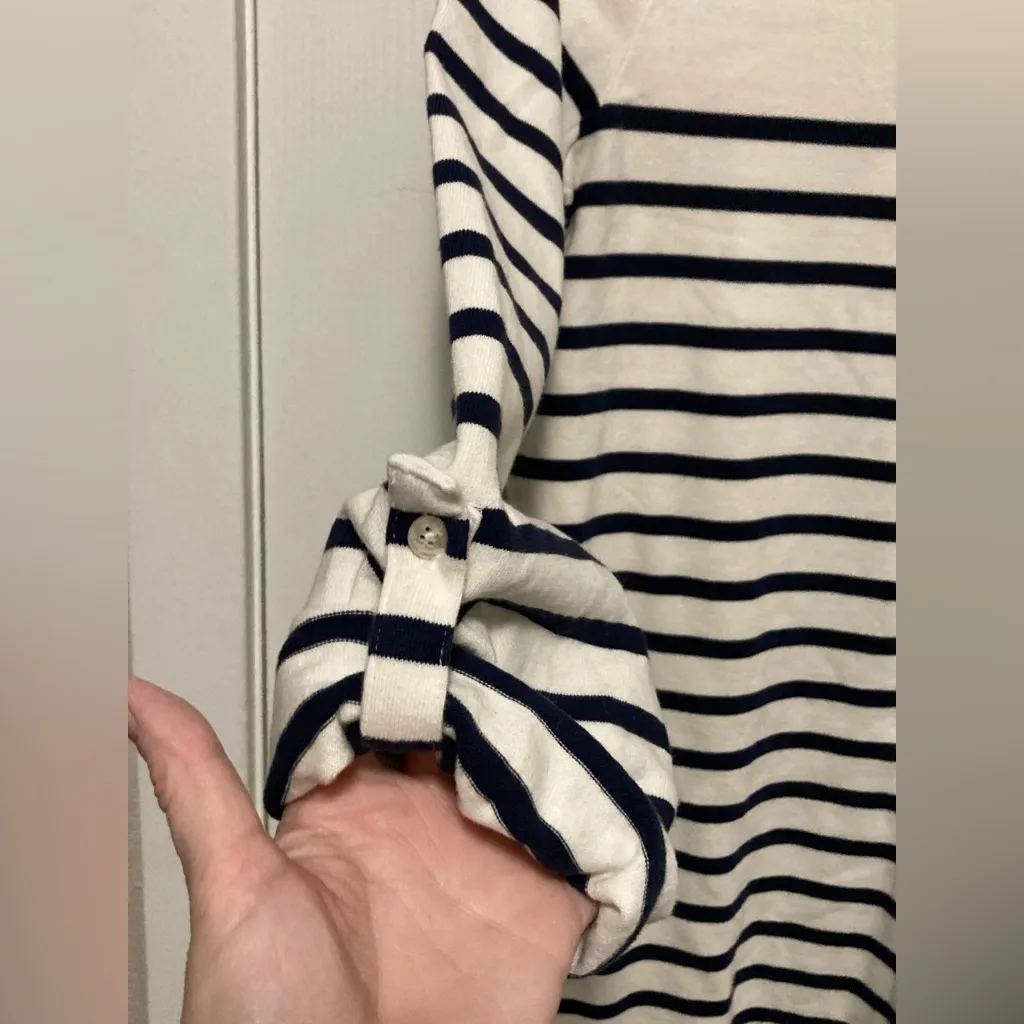 Gap Ivory Navy Striped Iconic Boatneck 3/4 to Long Sleeve Shirt Dress - Image 6