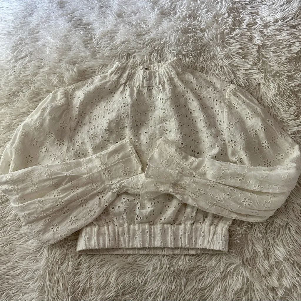 AllSaints Luna Broderie Eyelet Embroidered Linen Cotton Top White Size 6 - Image 13