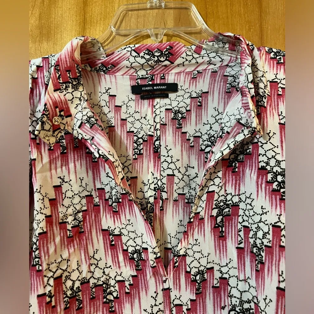 ISABEL MARANT Amba Pink Abstract Art Top Silk Blend Blouse Shirt Size 42 - Image 9