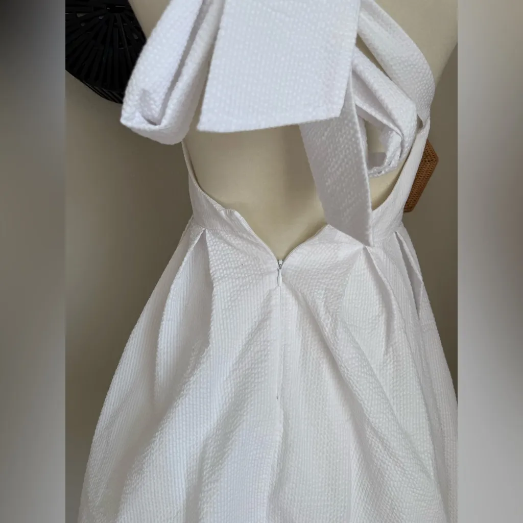 Lauren‎ James White Seersucker Bow Livingston Dress, Size Medium - Image 2