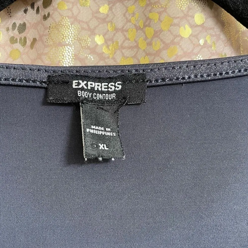 Express Gray Silver Body Contour Metallic Twist Front Long Sleeve Bodysuit, XL - Image 4