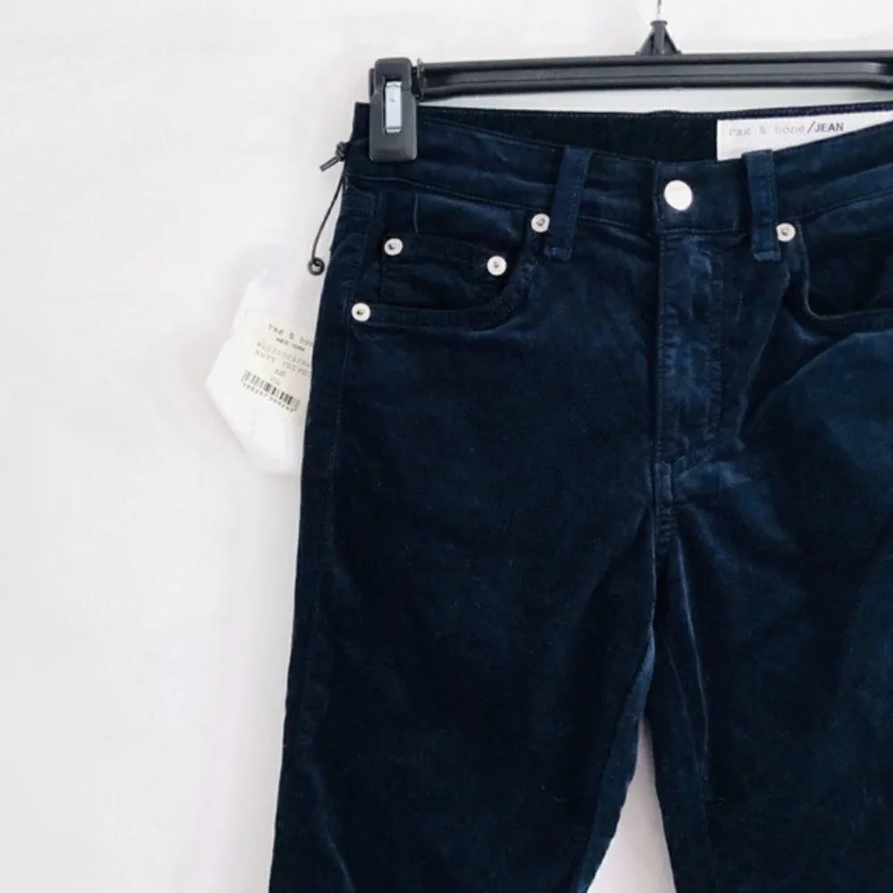 Rag & Bone Ame Velvet Pants 24 NWT Crop Skinny Navy Blue New York Fashion Luxury - Image 5