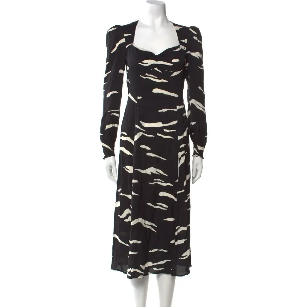 NWT Reformation Wallflower Midi in Mustang Black Ivory Slit Crepe Dress 6 $248 - Image 3