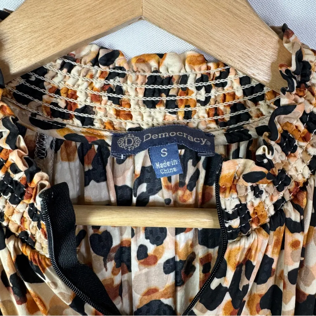 Democracy Orange & Black Animal Print Zip Front Long Sleeve Blouse S - Image 4