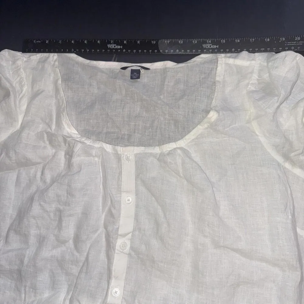 Lands' End Button Quiet Luxury Beach White Minimalist Pockets Boho Linen Dress - Image 7