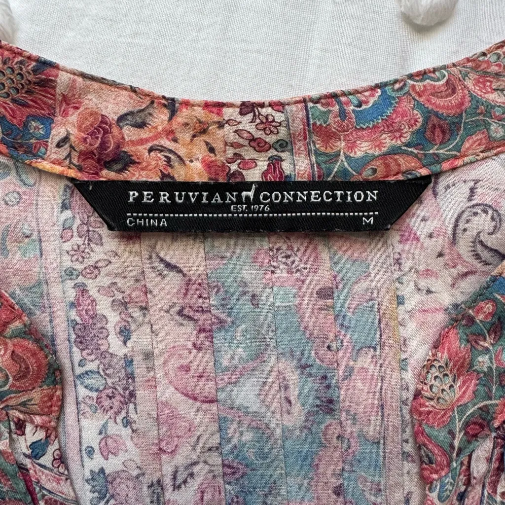 Peruvian Connection Floral Paisley Blouse Size Medium - Image 6