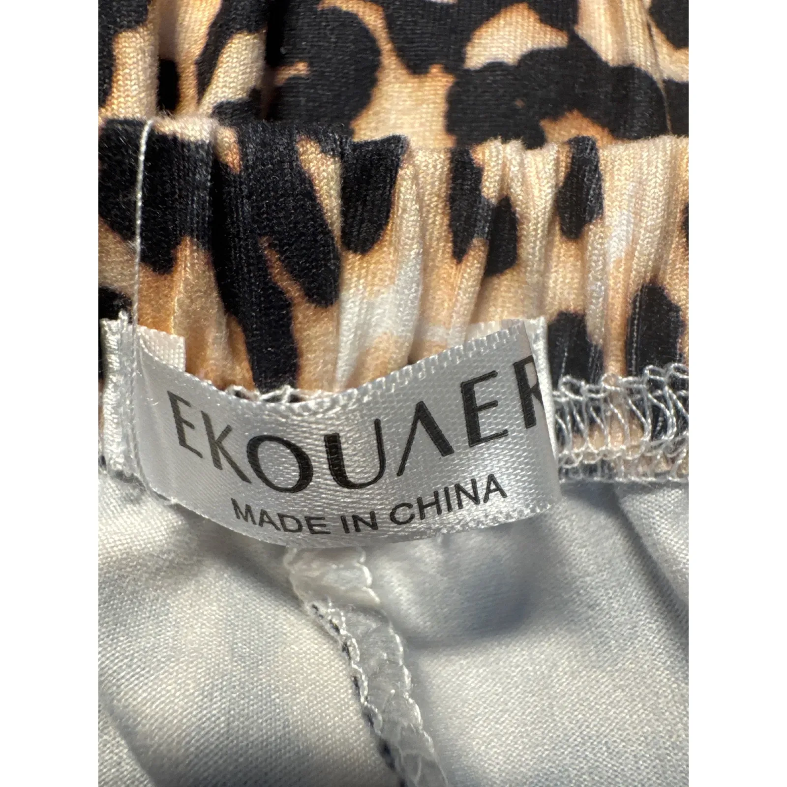 Ekouaer Women's 2XL Leopard Print Pajama Set Top and Wide Leg Pants Loungewear Black Size XXL - Image 5