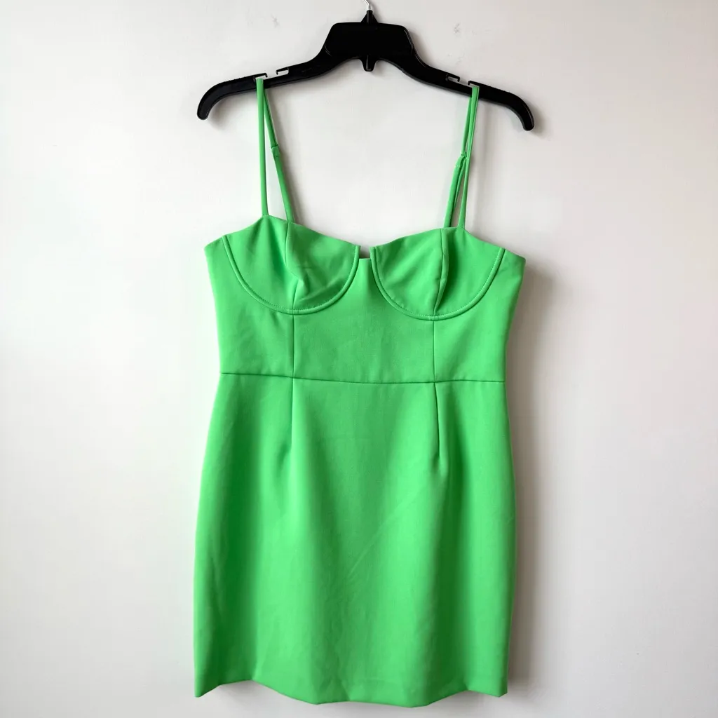 French Connection Whisper Corset Mini‎ Dress Jelly Bean Green 10 - Image 3