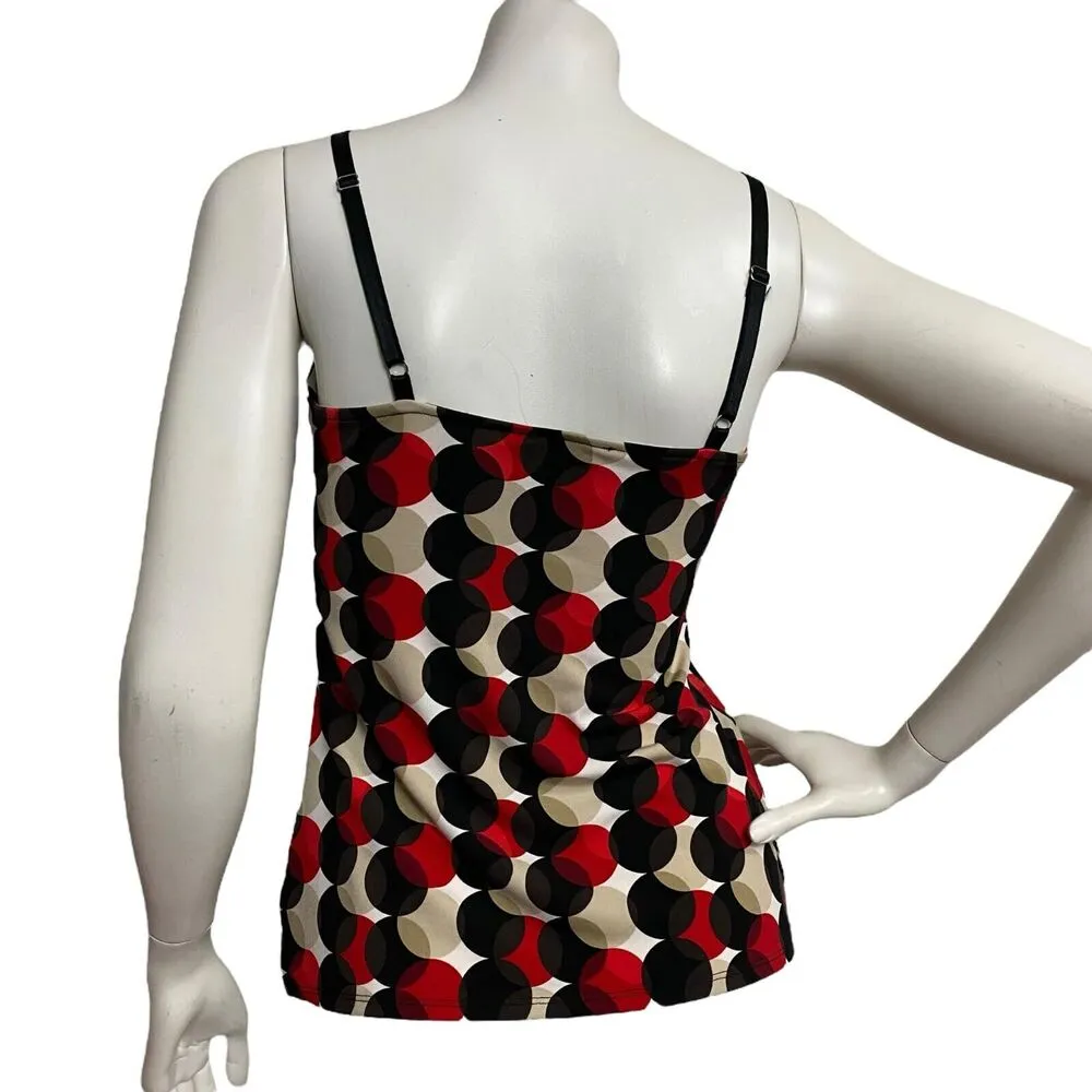 White House Black Market Women's Black Red Polka Dot Ruched Cami Tank Sz S Y2K - Image 4