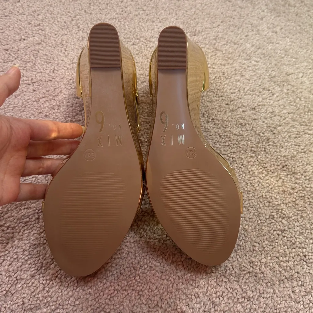 Mix No. 6 Shiny Gold Wedge Heels - Image 3