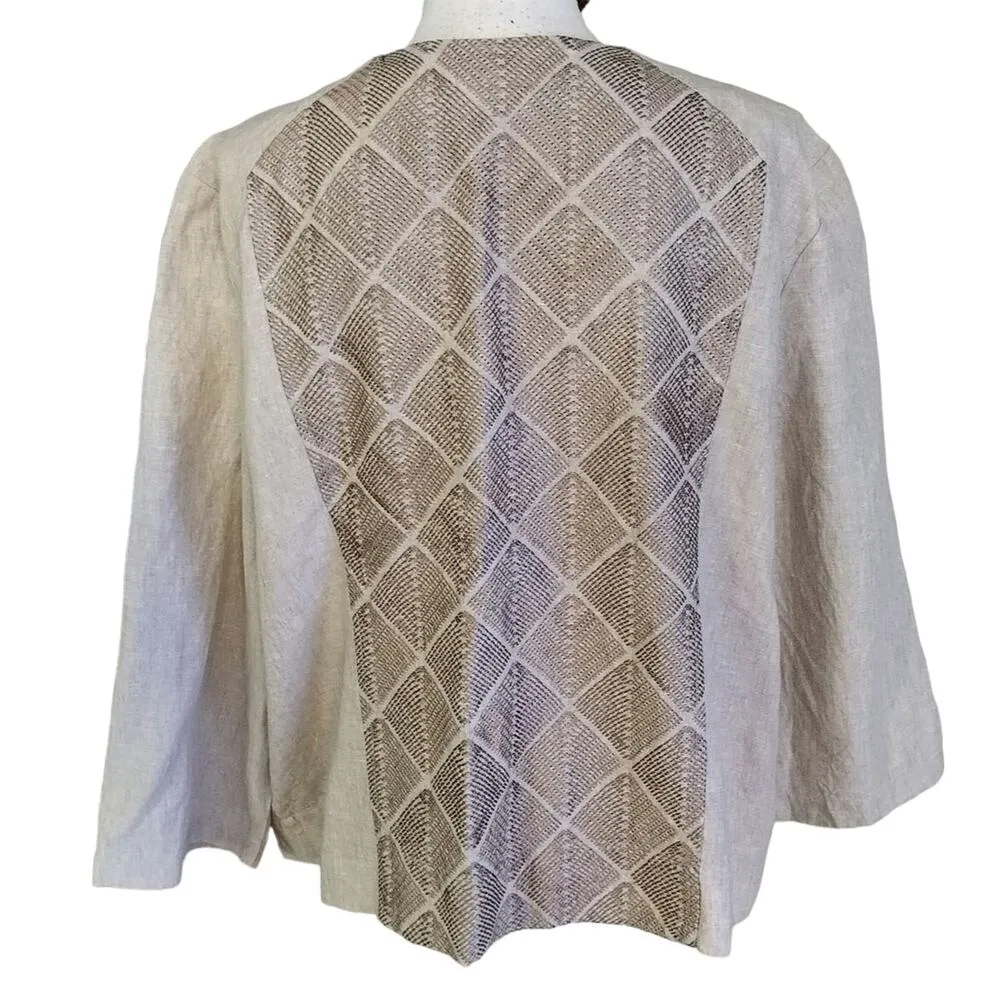 Chicos Size 3 US XL Astonishing Artisan Jacket Linen Embroidered Beaded - Image 3