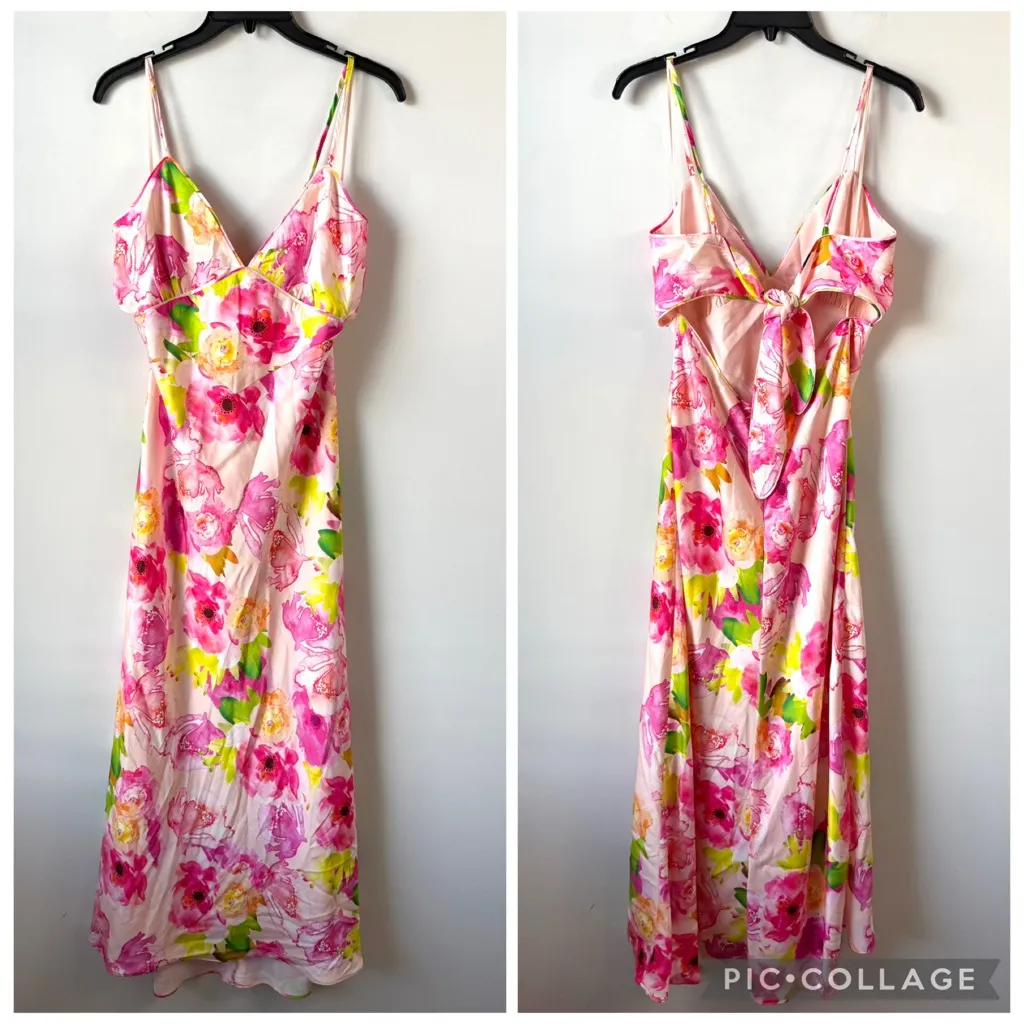 Bardot Malinda Satin Slip Dress Water Floral Pink 8 - Image 3