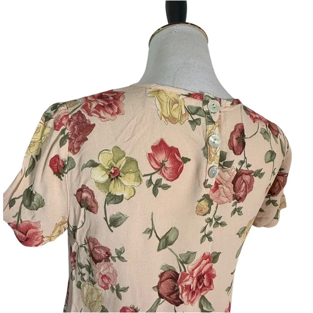 Vintage Floral Short Dress Size S Feminine Romantic David Dart Short Sleeve BOHO Pink - Image 6