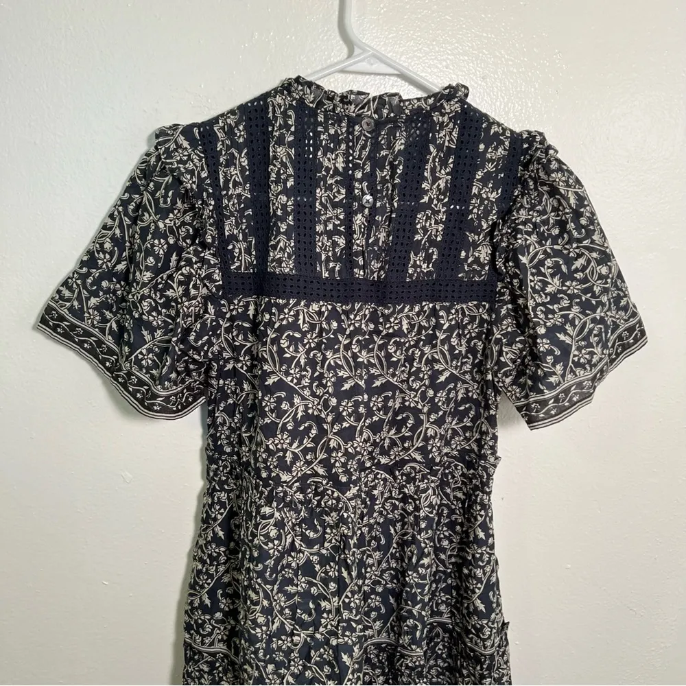 LINI Australia Dress Navy White Floral Eyelet Lace Ruffle Blue Size 4 - Image 11