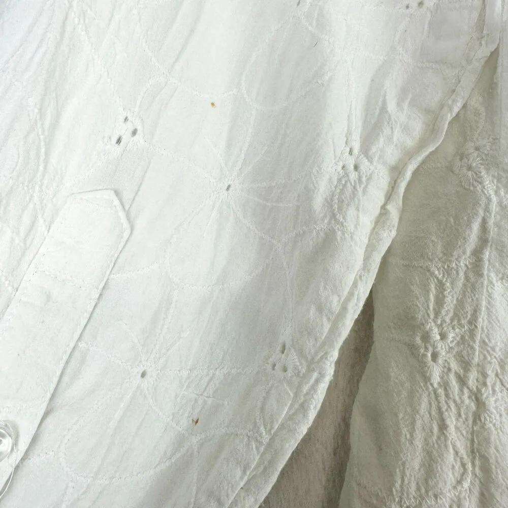 Finley Fishing Shirt White Eyelet Size Small Embroidered Cotton Vented Roll Tab - Image 7