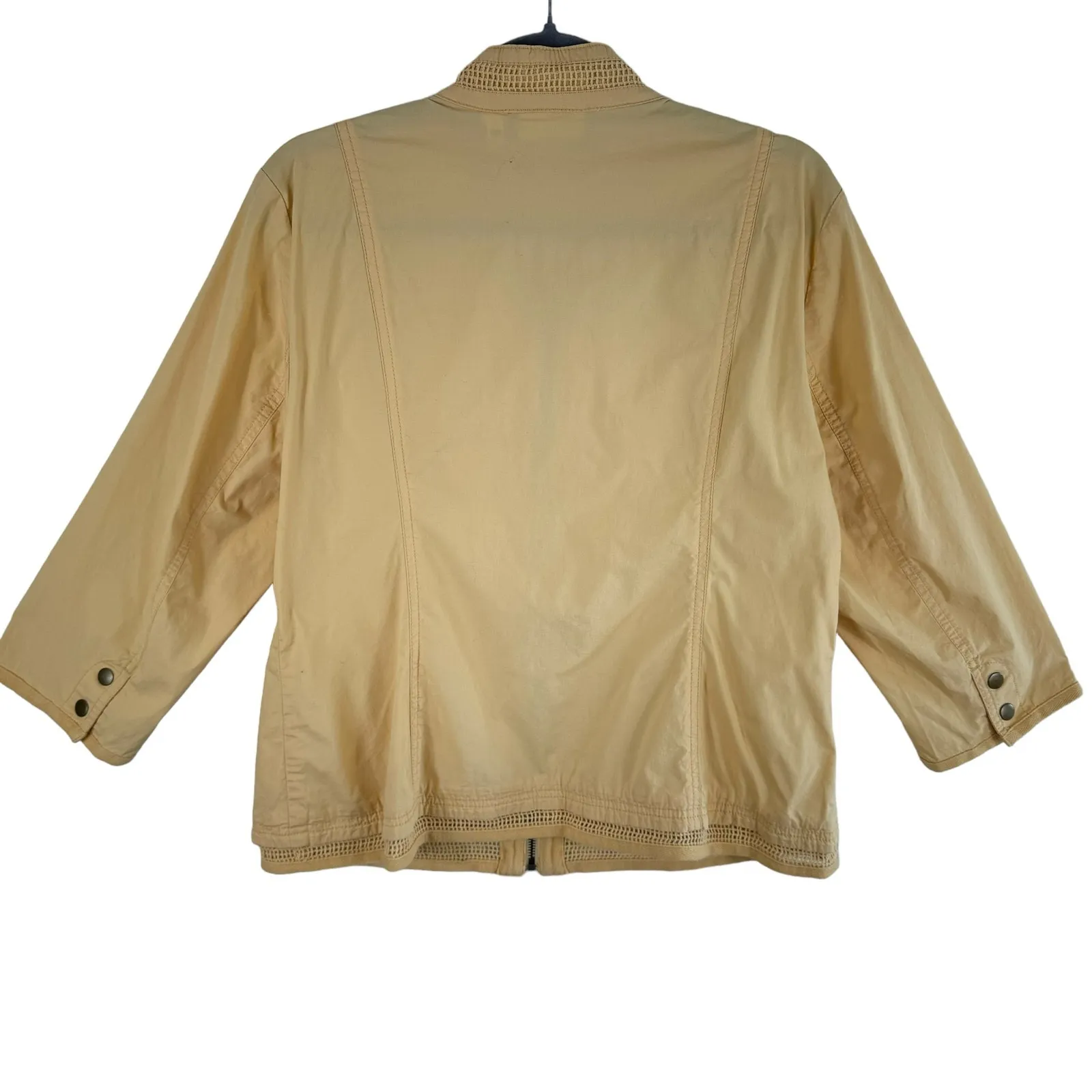 Chico's‎ Pastel Yellow Full Zip Lightweight Mock Neck 3/4 Sleeve Cotton Jacket L - Image 2