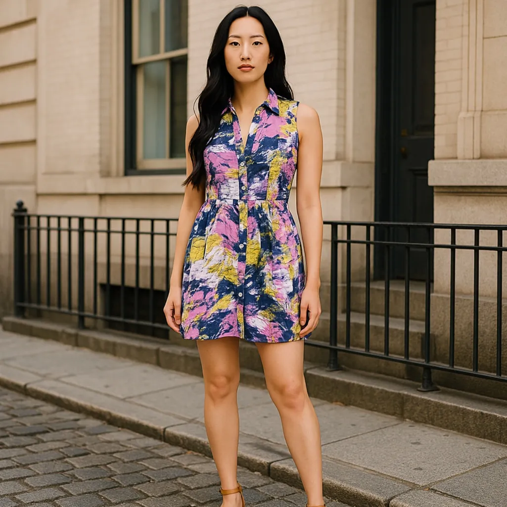 Love Tree Multicolor Abstract Print‎ Button Front Sleeveless Mini Dress Medium - Image 2