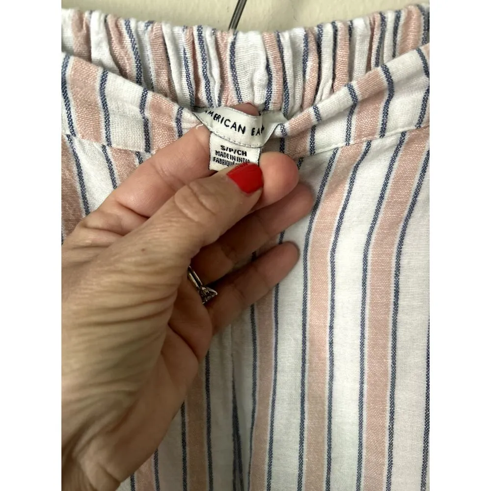 American Eagle Striped Linen Cropped Pants, size Small - Image 6