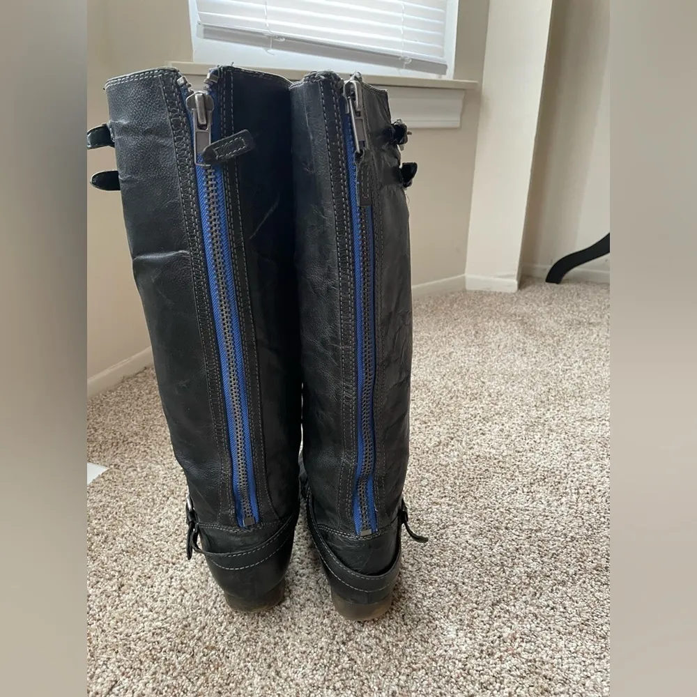 STEVE MADDEN P-Loops Knee High Boots Women’s Size  9 Leather Black Grey - Image 8