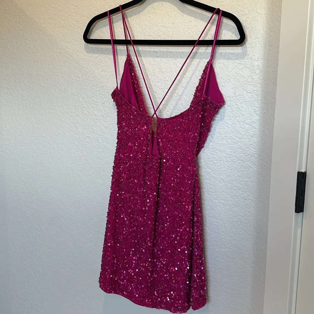 Retrofete Mich Sequined Cowl Cocktail Dress in Ruby Pink Size Medium - Image 8