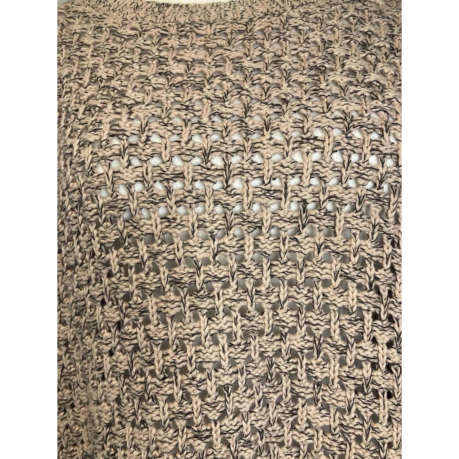 Gap Oversized Sweater Womens L Pink Gray Open Knit Crochet Fisherman Chunky Crew - Image 6