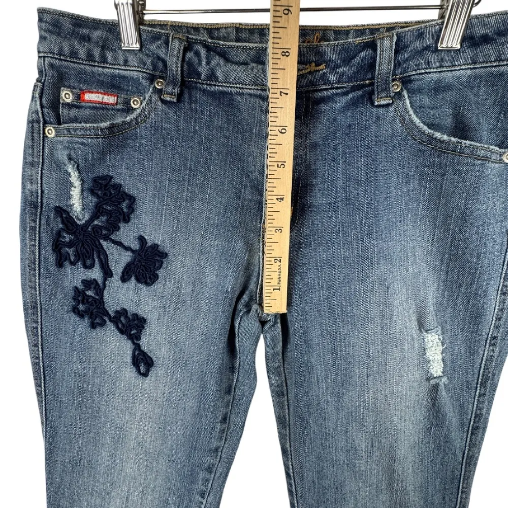 Y2K Southpole Jeans Womens Juniors 11 Embroidered Grunge Floral Flare‎ Denim Emo Blue Size 31 - Image 6