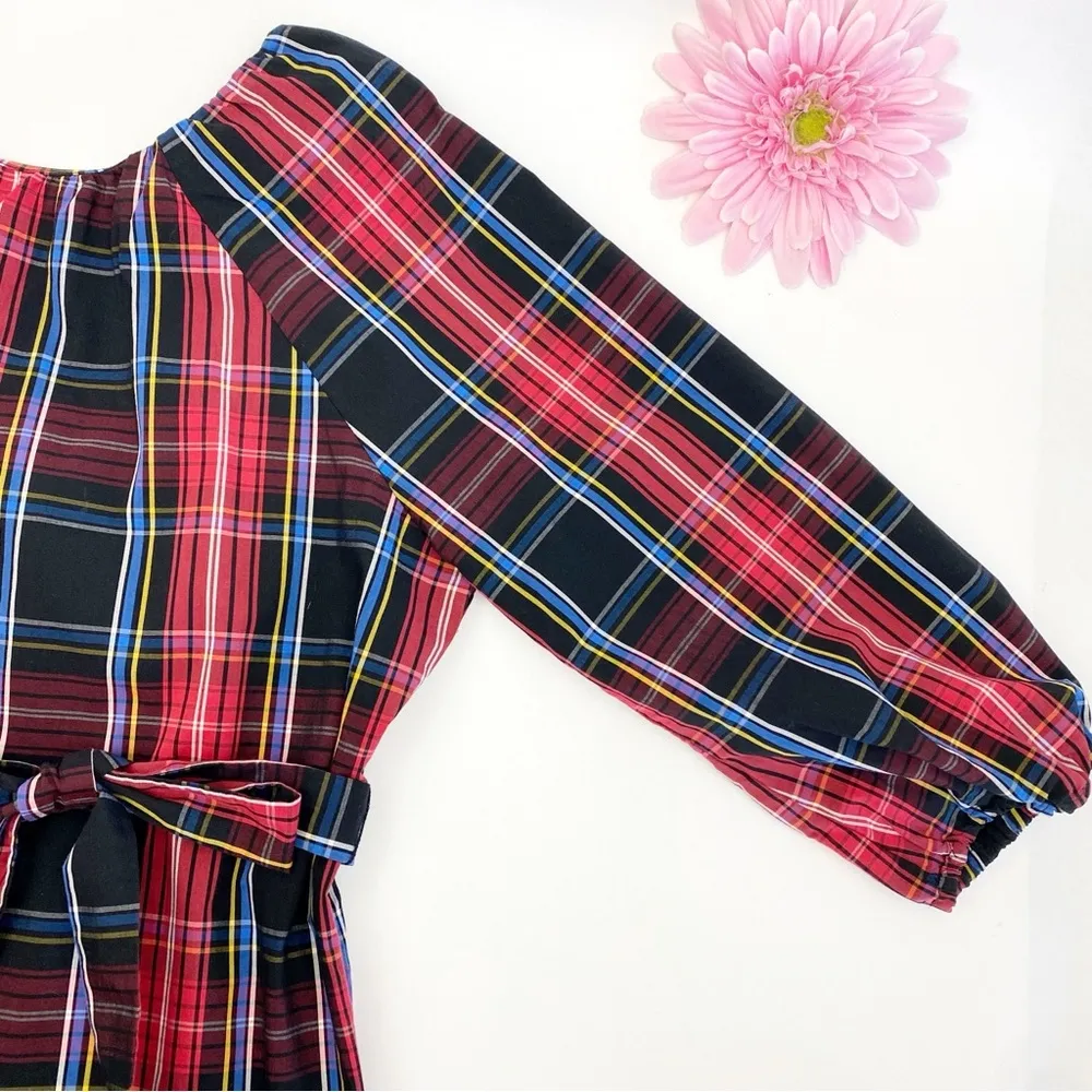 Draper James RSVP Long Sleeve Tiered Bow Back Dress Holiday Plaid Ruffle Belted - Image 11