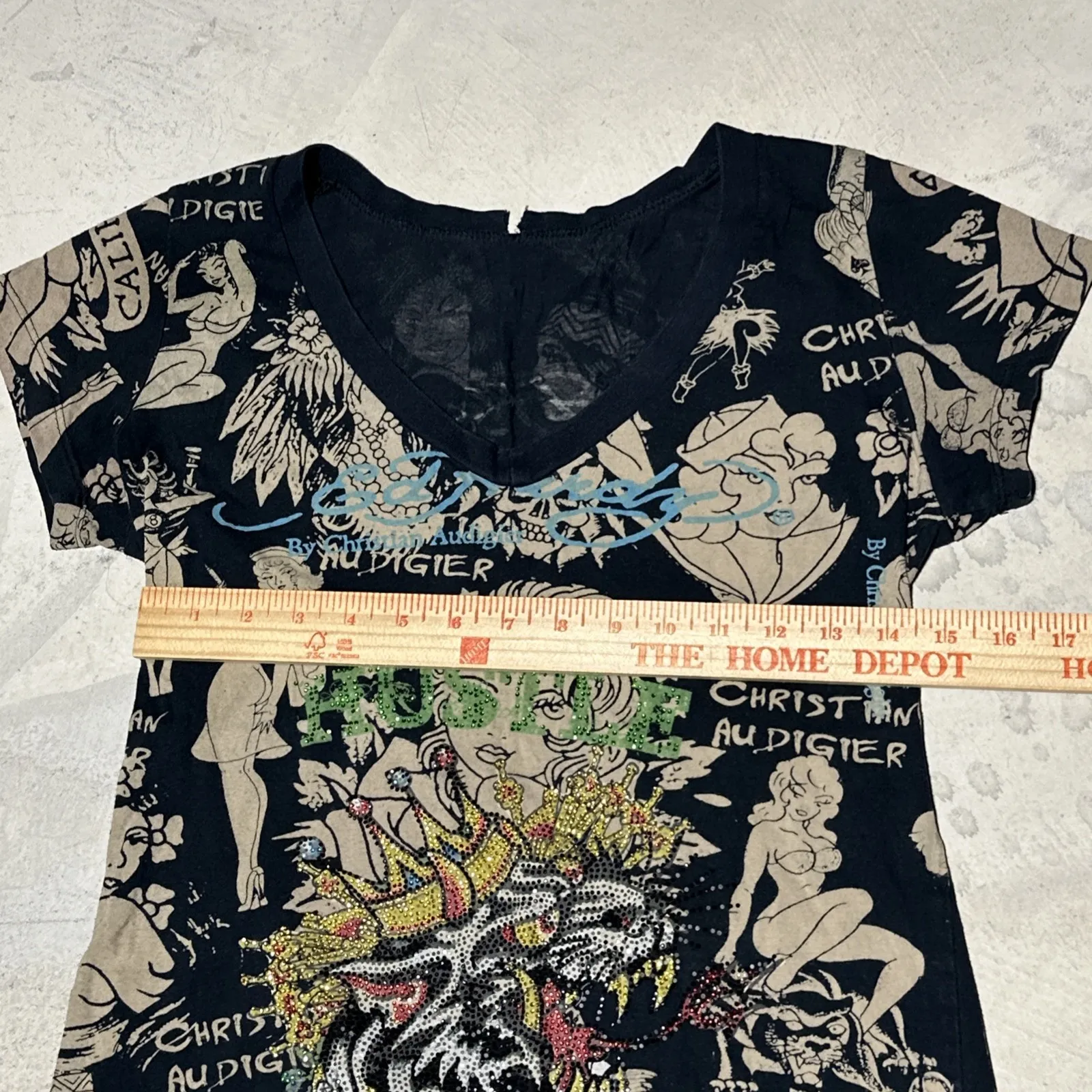 Ed Hardy Women's Tiger Mini AOP T Shirt Dress Fitted Crew Neck Y2K SZ M RARE - Image 6