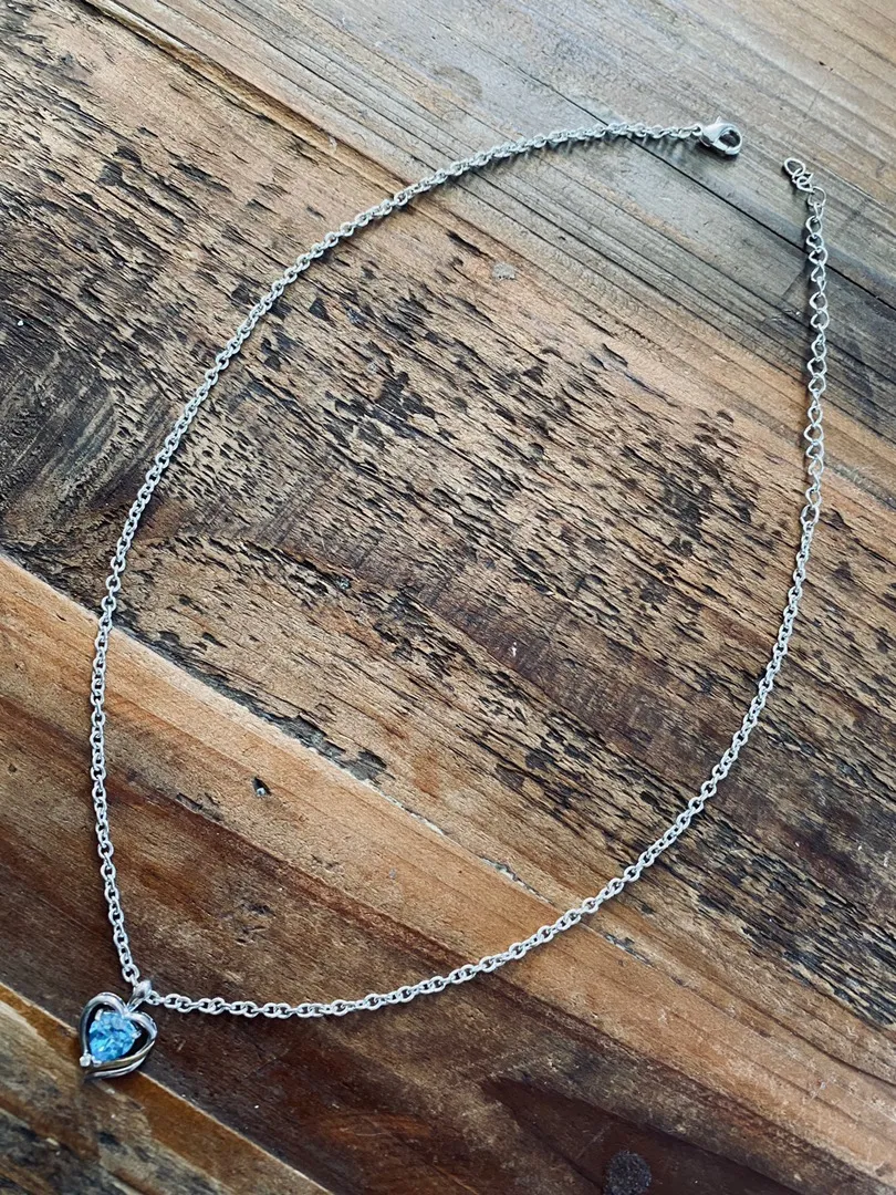 Silver Necklace With Blue Heart Pendant - Image 2