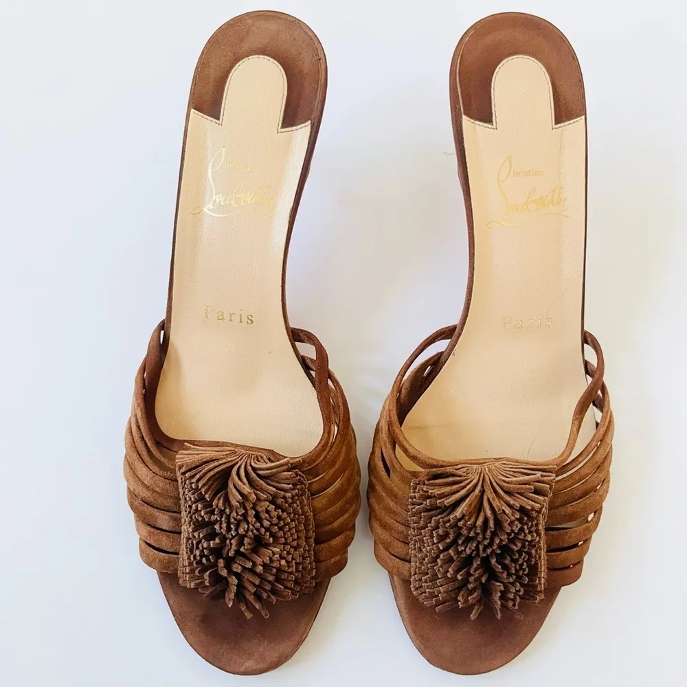 Christian Louboutin Belbrossa 55 Biscotto Brown suede leather Mule Heels EU 38.5 - Image 2