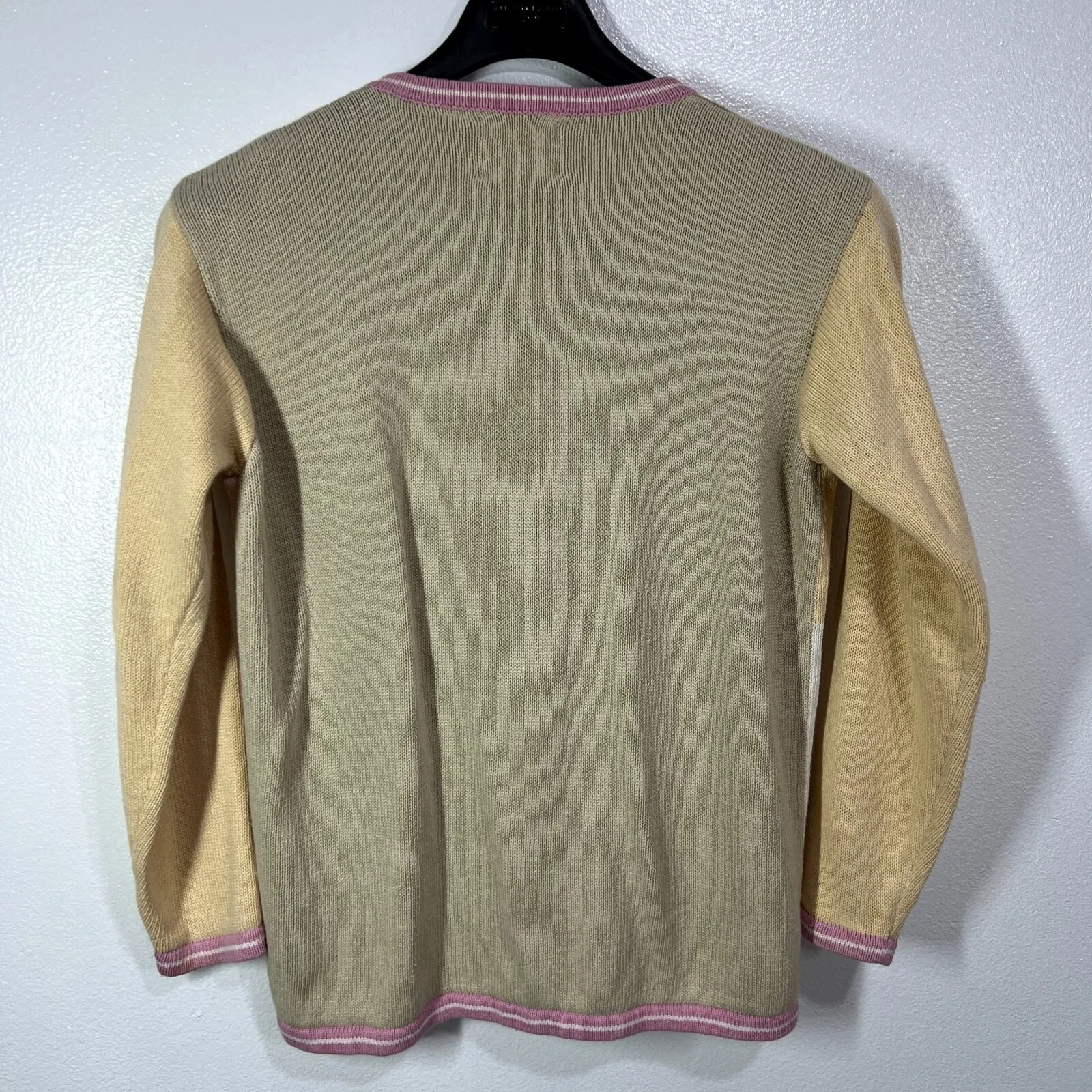 Storybook Knits Floral Patchwork‎ Cardigan HSN Vintage Women's Medium Knit Top Yellow - Image 2