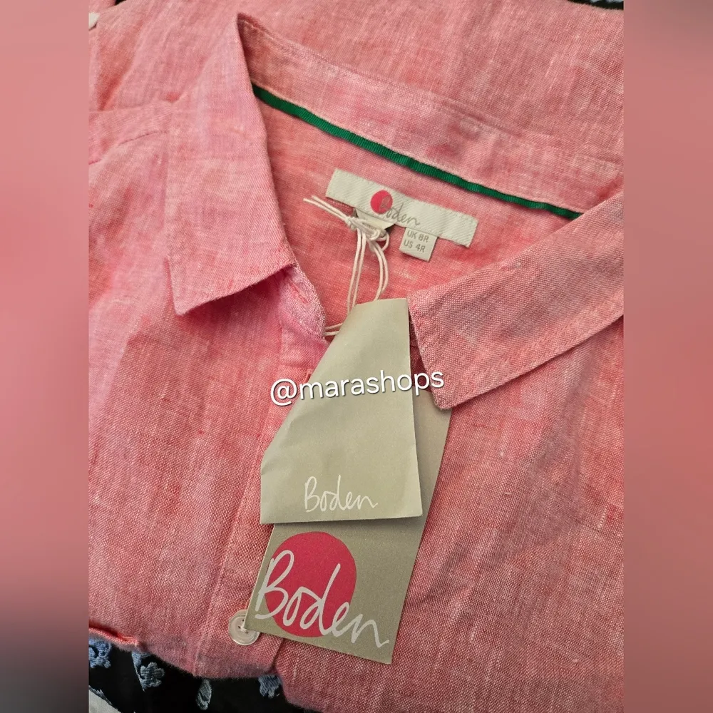 Boden Stripe Tunic Linen Button Down Shirt Red Size 4 - Image 3