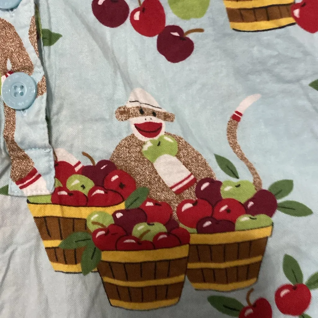 NICK & NORA WO SIZE MEDIUM SLEEP SHIET APPLE PICKING MONKEY DESIGN CLEAN POCKETS - Image 4
