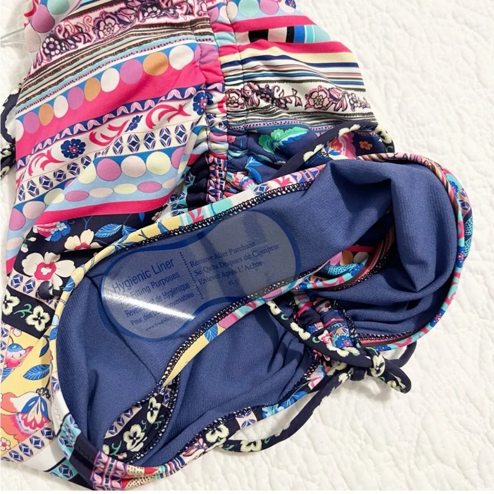 Johnny Was ALAINA SIDE DRAWSTRING ONE PIECE Blue Hatler Swimsuit small S NWT - Image 2