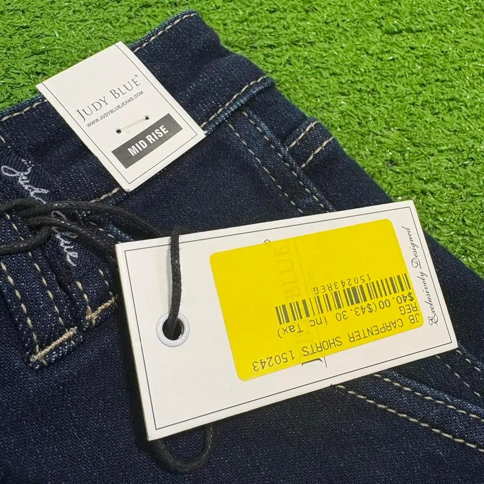 Judy Blue Women's Denim Shorts Size Large Carpenter Dark Wash Mid Rise NWT - Image 6