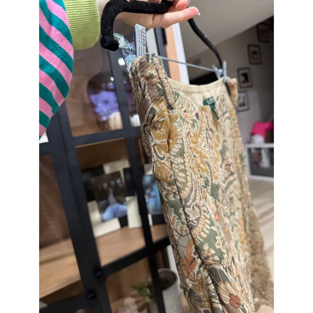 Vintage Ralph Lauren 3x 100% Silk flowy Gypsy Paisley Pull-on Skirt midi plus - Image 6