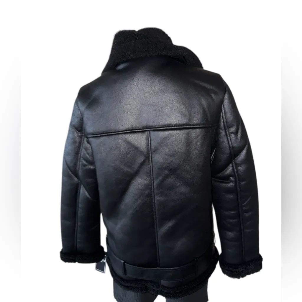 NWT GUESS Women's Faux-Shearling Asymmetric Moto Coat Black Medium - Image 5