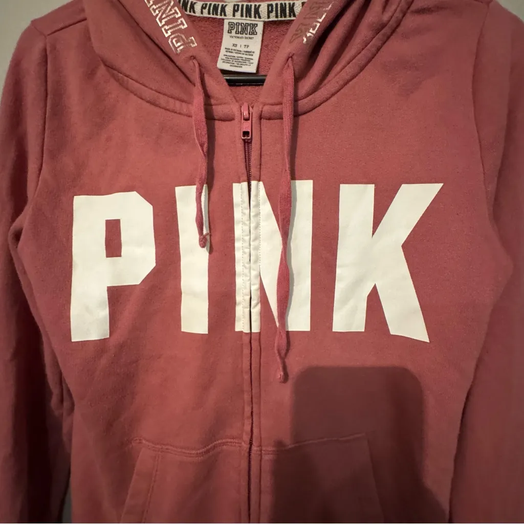 PINK Victoria Secret Zip-Up Hoodie Size XS - Image 5
