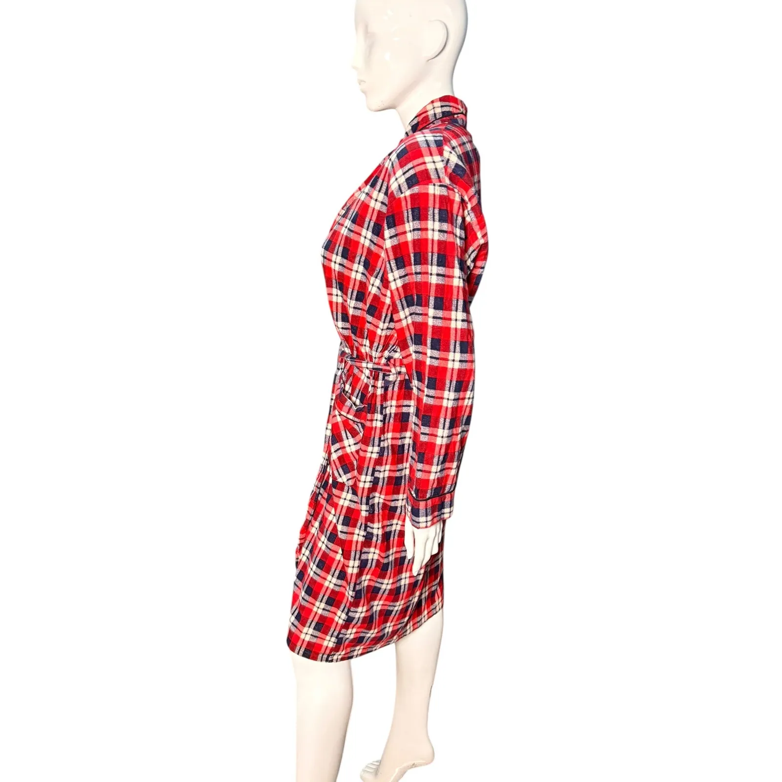 Vintage Montgomery Ward Plaid Flannel Robe Bathrobe Loungewear L Red navy thrash Size L - Image 2