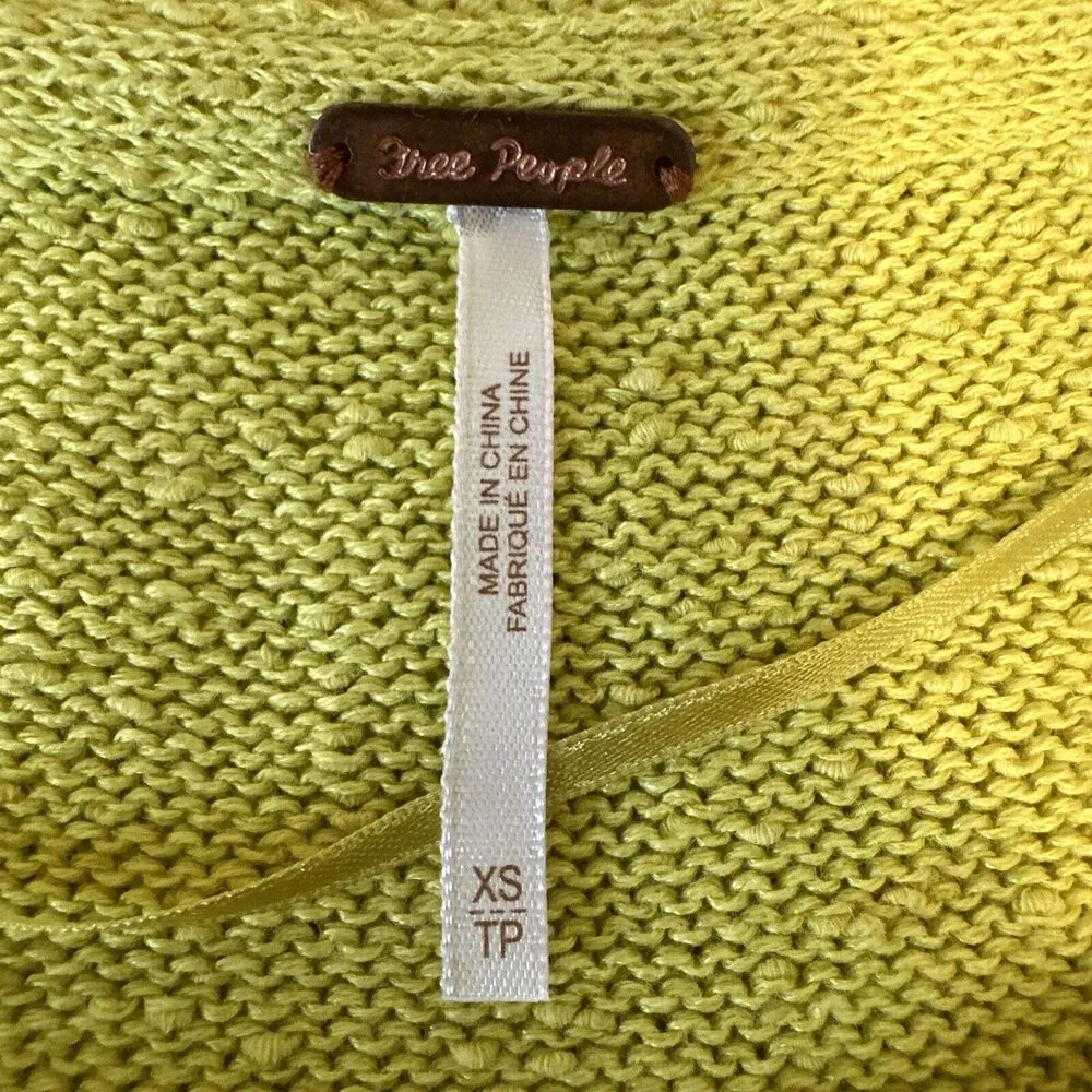Free People Women Oversized Prism Sweater Size XS Lemon Yellow Cotton Linen Knit - Image 10